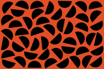 Black random semicircles on red background Abstract geometric shapes pattern in retro style 