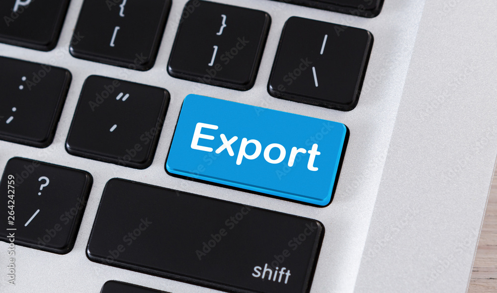 Fototapete export word on blue button of computer keyboard