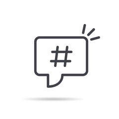 hashtag icon in red speech bubble.