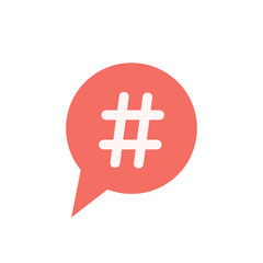 hashtag icon in red speech bubble.
