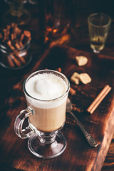 Irish coffee in drinking glass