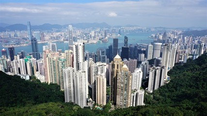 Obraz premium Hong Kong and harbor view from Victoria peak 