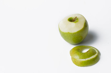 Green apple isolated on a white background.Apple peeling
