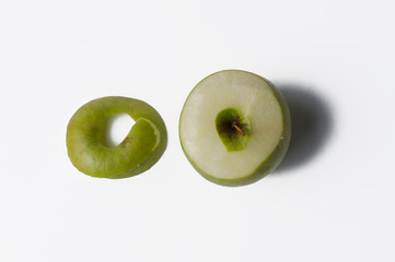 Green apple isolated on a white background.Apple peeling