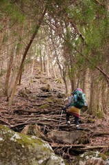 急坂に臨む山ガール