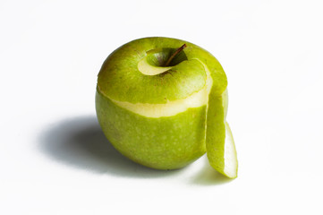 Green apple isolated on a white background.Apple peeling