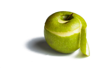 Green apple isolated on a white background.Apple peeling