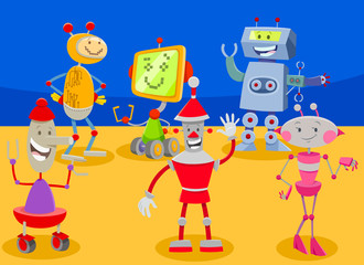 Fototapeta premium funny robots cartoon characters group