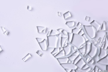 Broken glass on white background , texture backdrop object design
