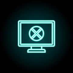 cross on the monitor line neon icon. Elements of Virus, antivirus set. Simple icon for websites, web design, mobile app, info graphics