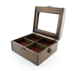 wooden casket with jewelry isolated on white