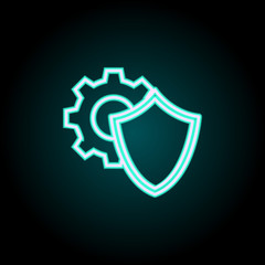 shield in gear neon icon. Elements of Virus, antivirus set. Simple icon for websites, web design, mobile app, info graphics