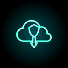 shield in the cloud download neon icon. Elements of Virus, antivirus set. Simple icon for websites, web design, mobile app, info graphics
