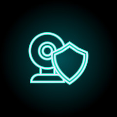 shield in web camera neon icon. Elements of Virus, antivirus set. Simple icon for websites, web design, mobile app, info graphics