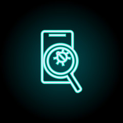 look for bugs in a smart phone neon icon. Elements of Virus, antivirus set. Simple icon for websites, web design, mobile app, info graphics