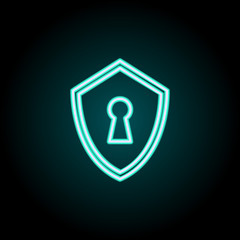 keyhole in the shield neon icon. Elements of Virus, antivirus set. Simple icon for websites, web design, mobile app, info graphics
