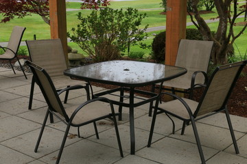 table and chairs in garden