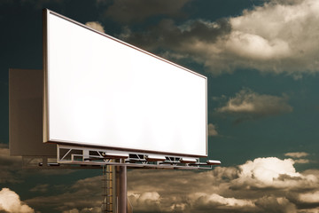 3D rendering of blank billboard (empty advertisement) with clouds. Empty mockup template