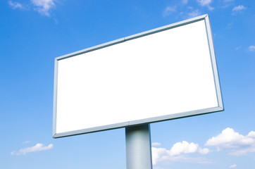 Blank billboard (empty advertisement) with clouds. Empty mockup template