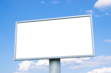 Blank billboard (empty advertisement) with clouds. Empty mockup template