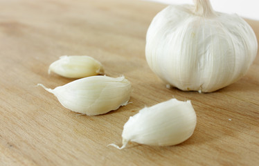 garlic on wooden board