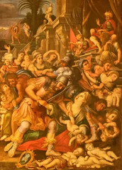 ACIREALE, ITALIEN - 11. APRIL 2018: Das Gemälde des Massakers der Unschuldigen im Duomo - Kathedrale Maria Santissima Annunziata von Matteo Ragonisi (18. Jh.). © Renáta Sedmáková