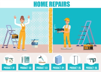 Home Repairs Online Service Promotion Flat Banner