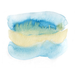 Watercolor spots blue sea. Raster artwork of watercolor spots.