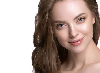 Naklejka premium Beauty skin care woman natural makeup female model closeup 