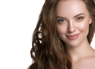 Fototapeta premium Beauty skin care woman natural makeup female model closeup 
