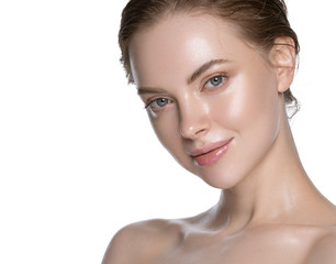Fototapeta premium Beauty skin care woman natural makeup female model closeup 