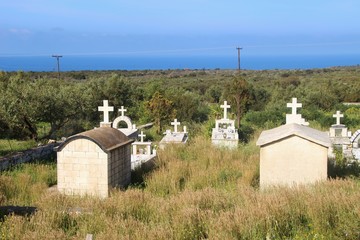 Old cemetery in the Inner Mani, besides the road.  Peloponnese, Greece, South-east Europe.
