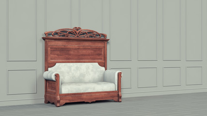 Beautiful classic interior sofa grey, great design for any purposes. Empty white room. Modern stylish 3d render living room design. Living room furniture. Interior comfortable living room.