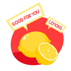 Vector illustration of organic badge with lemon isolated on white.