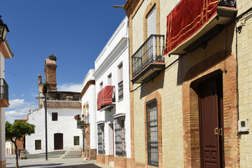 Street and Ruins of the Church of Saint Martin, (13th century)  Niebla, Huelva province, Andalusia, Spain