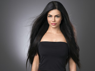 Fototapeta premium Beautiful hair woman black long hairstyle model 