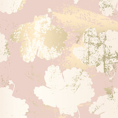 Chic blush pink gold trendy marble grunge texture with floral ornament