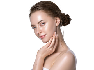 Beauty skin care woman natural makeup female model closeup 