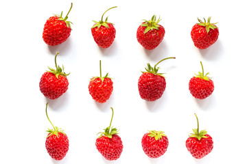 Set red ripe strawberry isolated on white background