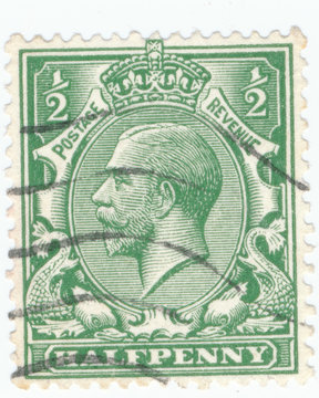 Vintage stamp printed in Great Britain 1912 shows , King George V
