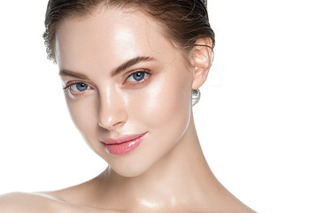 Beauty skin care woman natural makeup female model closeup 