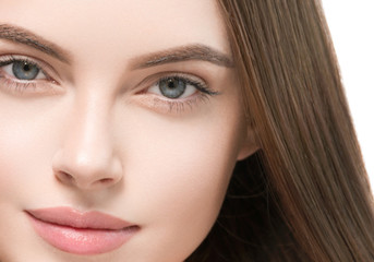 Beautiful hair smooth long brunette beauty woman healthy hairstyle young happy female model isolated on white