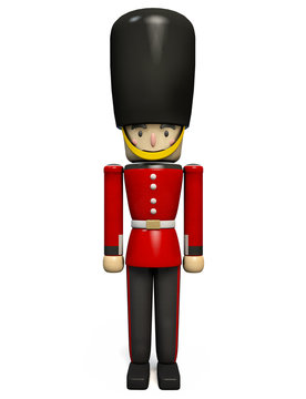 Queen's Guard Wearing Buckingham Palace Soldier Uniform with Oversized Bearskin Hat. 3D Illustration Character. Isolated on White. Clipping path included.