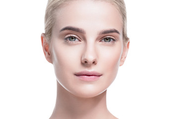Fototapeta premium Healthy skin woman face blonde natural makeup womanbeauty skin care isolated on white
