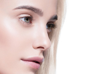 Obraz premium Beautiful hair woman blonde long hairstyle beauty healthy skin face closeup