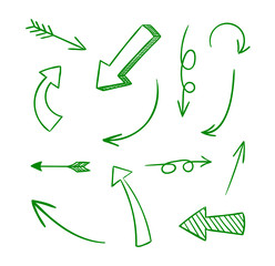 Vector Collection of Doodle Green Arrows.