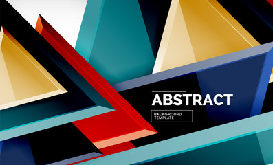 Triangles repetiton geometric abstract background, multicolored glossy triangular shapes, hi-tech poster cover design or web presentation template with copy space