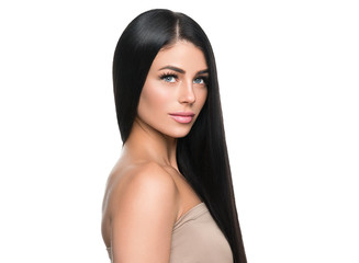 Naklejka premium Beautiful long hair woman with black hairstyle