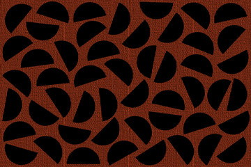 Black random semicircles on marsala or burgundy red canvas background Abstract geometric shapes pattern in retro style for fabric textile decor
