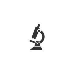 Microscope laboratory vector icon. Black microscope symbol, isolated flat lab icon.